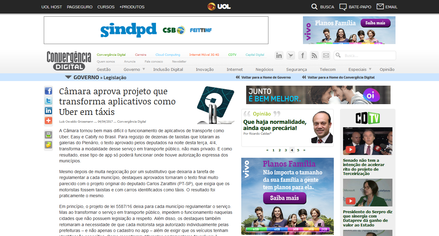 Câmara aprova projeto que cria regras para aplicativos como o Uber