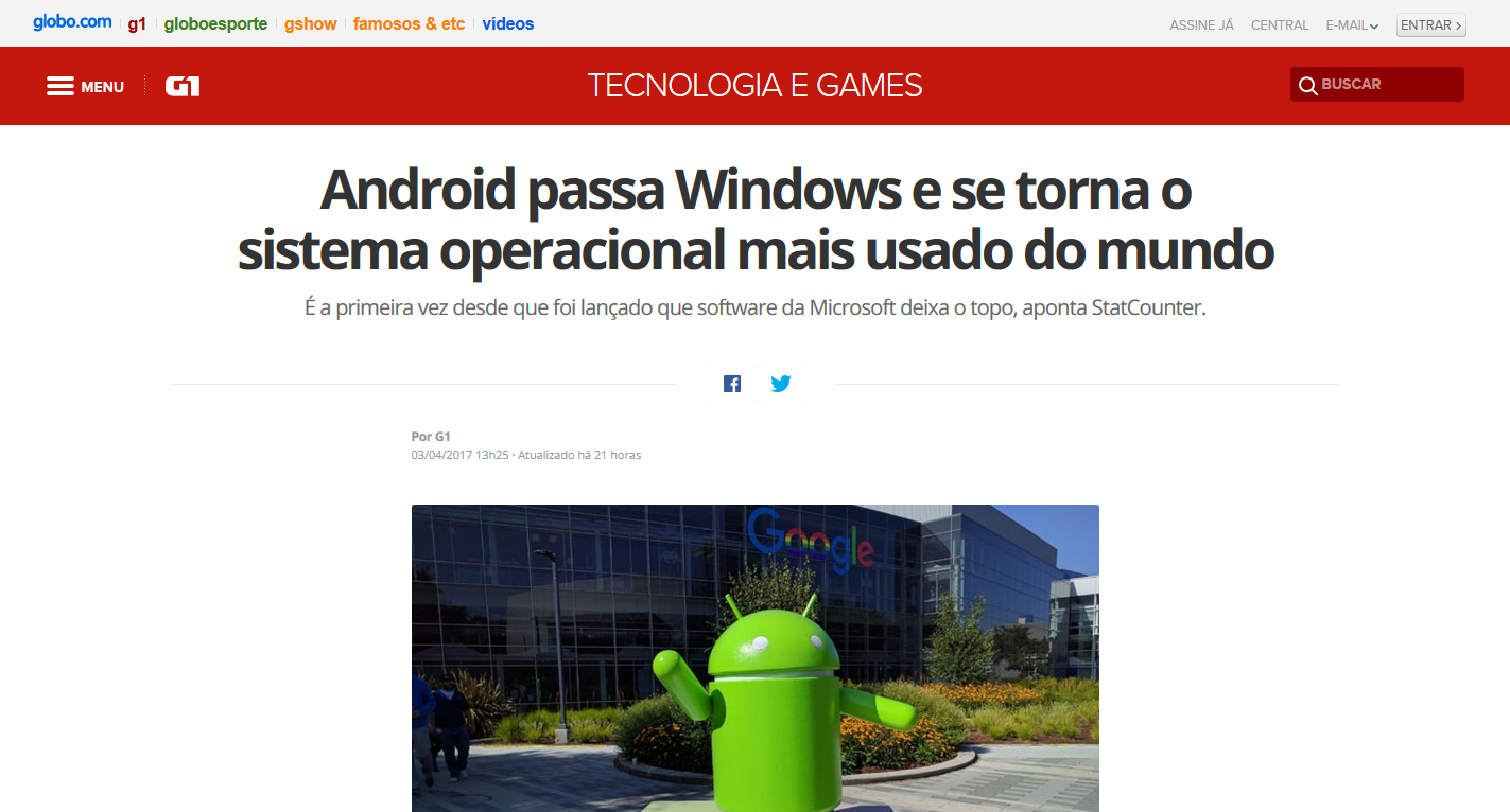 Windows perde posto de sistema operacional mais usado do mundo para Android
