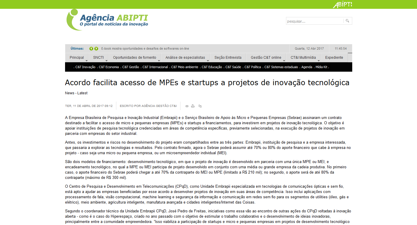 Acordo entre EMBRAPII e Sebrae facilita acesso de MPEs e startups a financiamento
