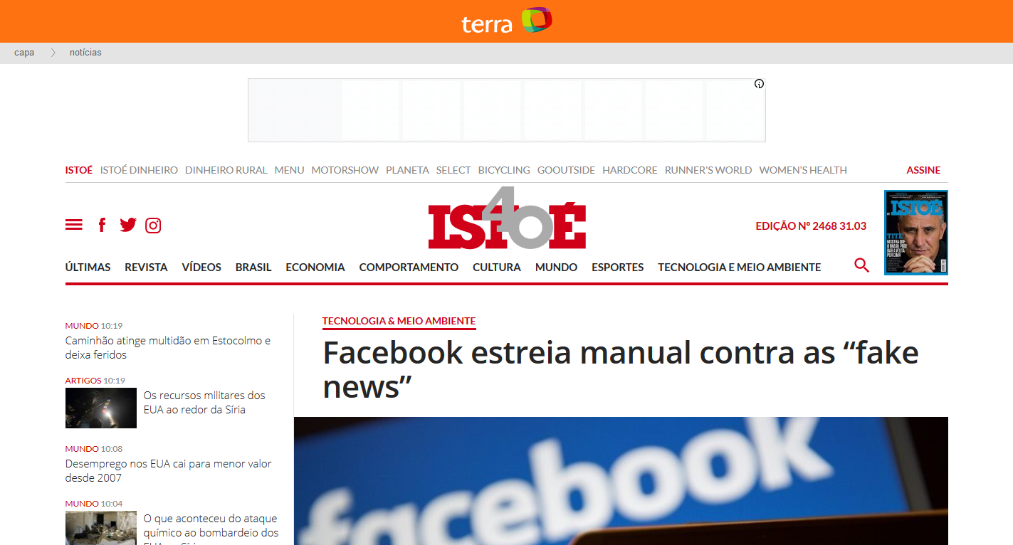 Usuários do Facebook terão acesso a guia contra notícias falsas
