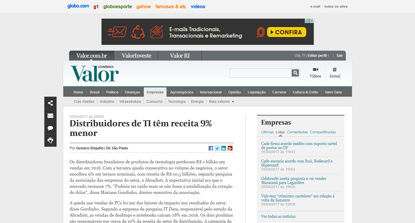 Receita de distribuidores de TI sofre nova queda